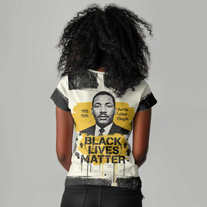 Martin Luther King Jr Women V-Neck T-Shirt Black Lives Matter Street Art Portrait Civil Rights Tribute Bold Striped TS04