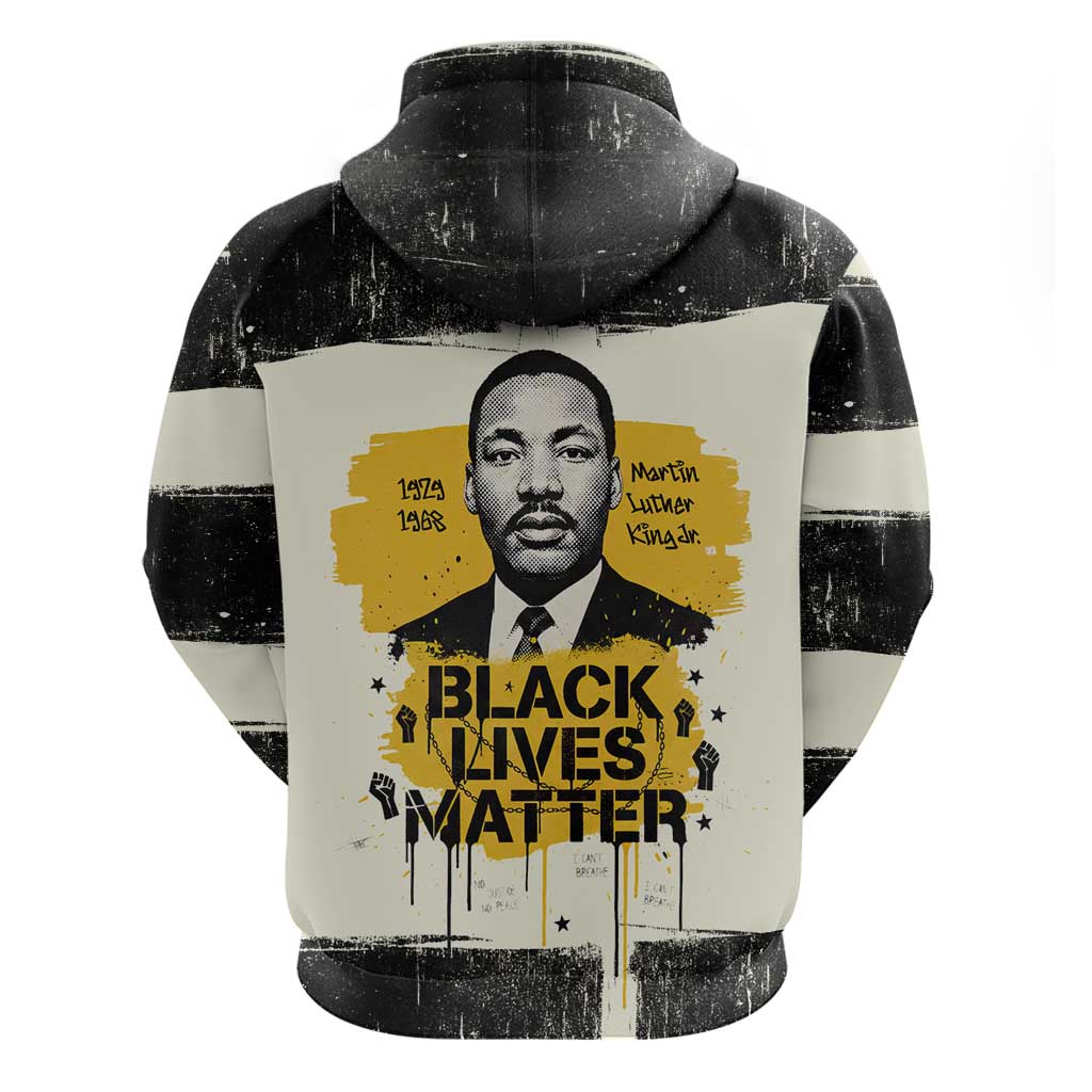 Martin Luther King Jr Zip Hoodie Black Lives Matter Street Art Portrait Civil Rights Tribute Bold Striped - African Pride