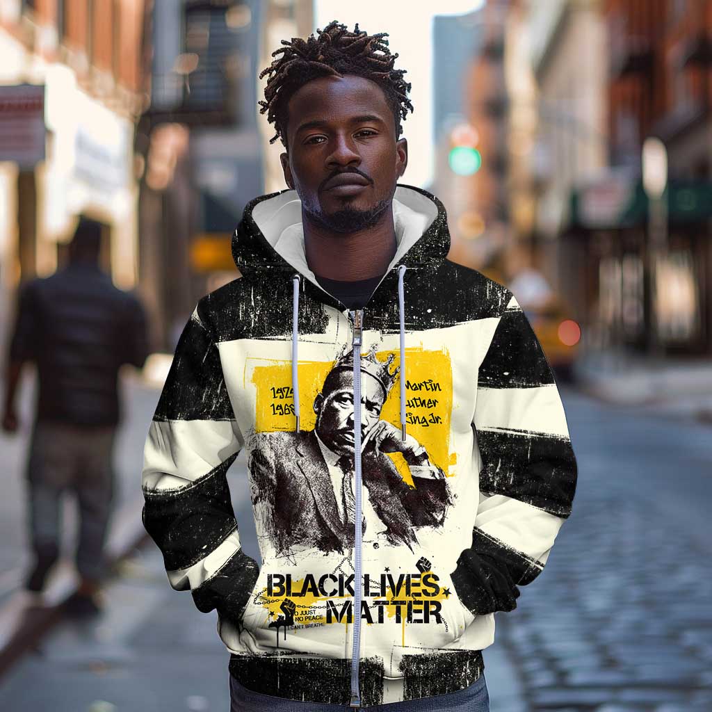 Martin Luther King Jr Zip Hoodie Black Lives Matter Street Art Portrait Civil Rights Tribute Bold Striped - African Pride