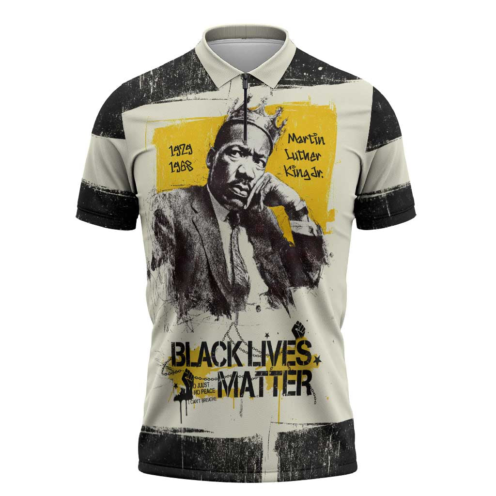 Martin Luther King Jr Zipper Polo Shirt Black Lives Matter Street Art Portrait Civil Rights Tribute Bold Striped - African Pride