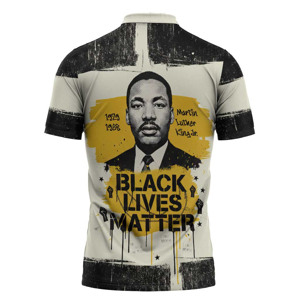 Martin Luther King Jr Zipper Polo Shirt Black Lives Matter Street Art Portrait Civil Rights Tribute Bold Striped - African Pride