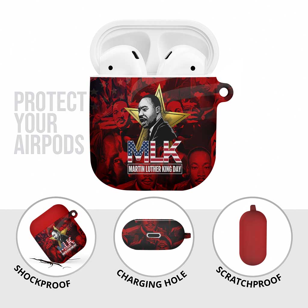 MLK Day AirPods Case Martin Luther King Jr Tribute American Flag Lettering - African Pride