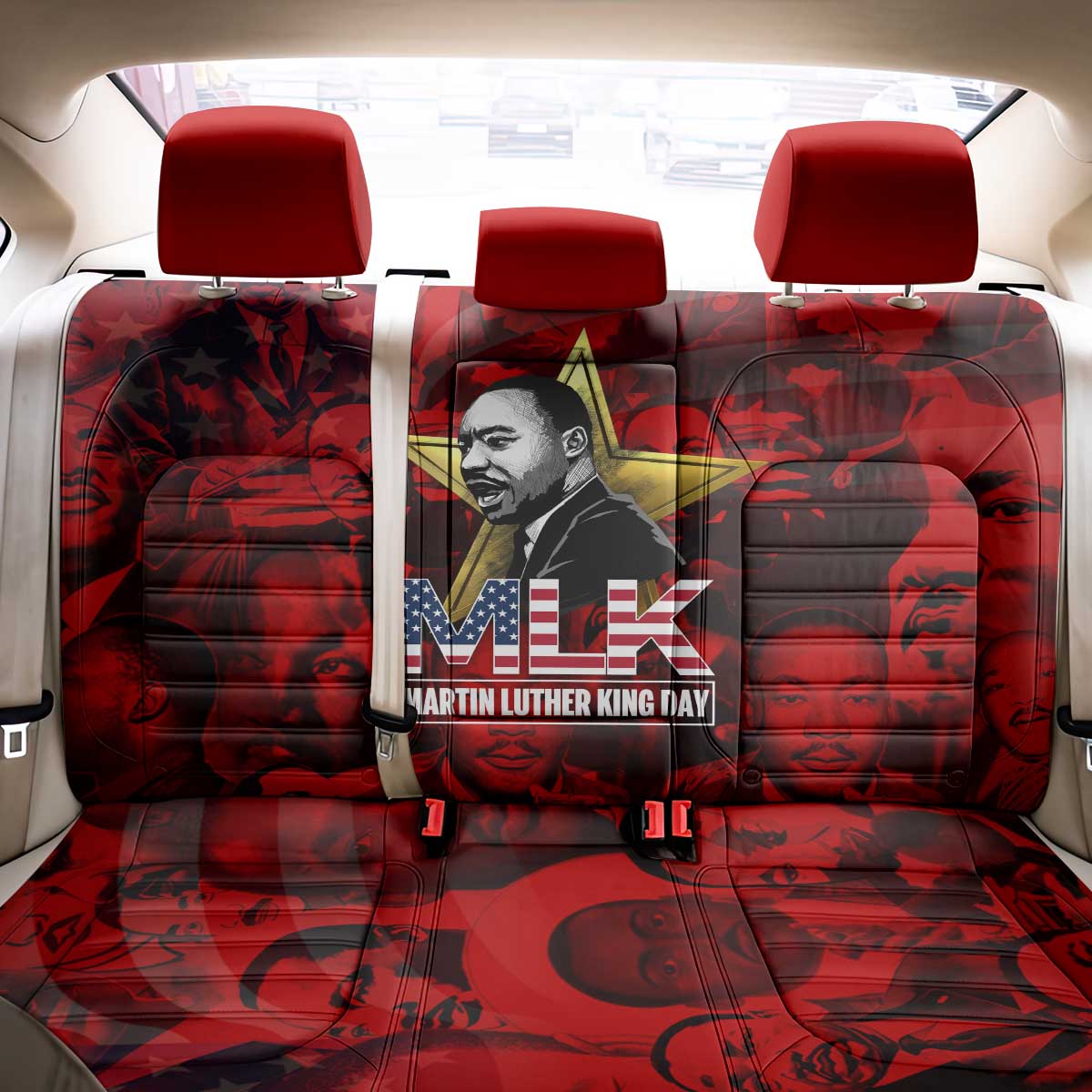 MLK Day Back Car Seat Cover Martin Luther King Jr Tribute American Flag Lettering - African Pride