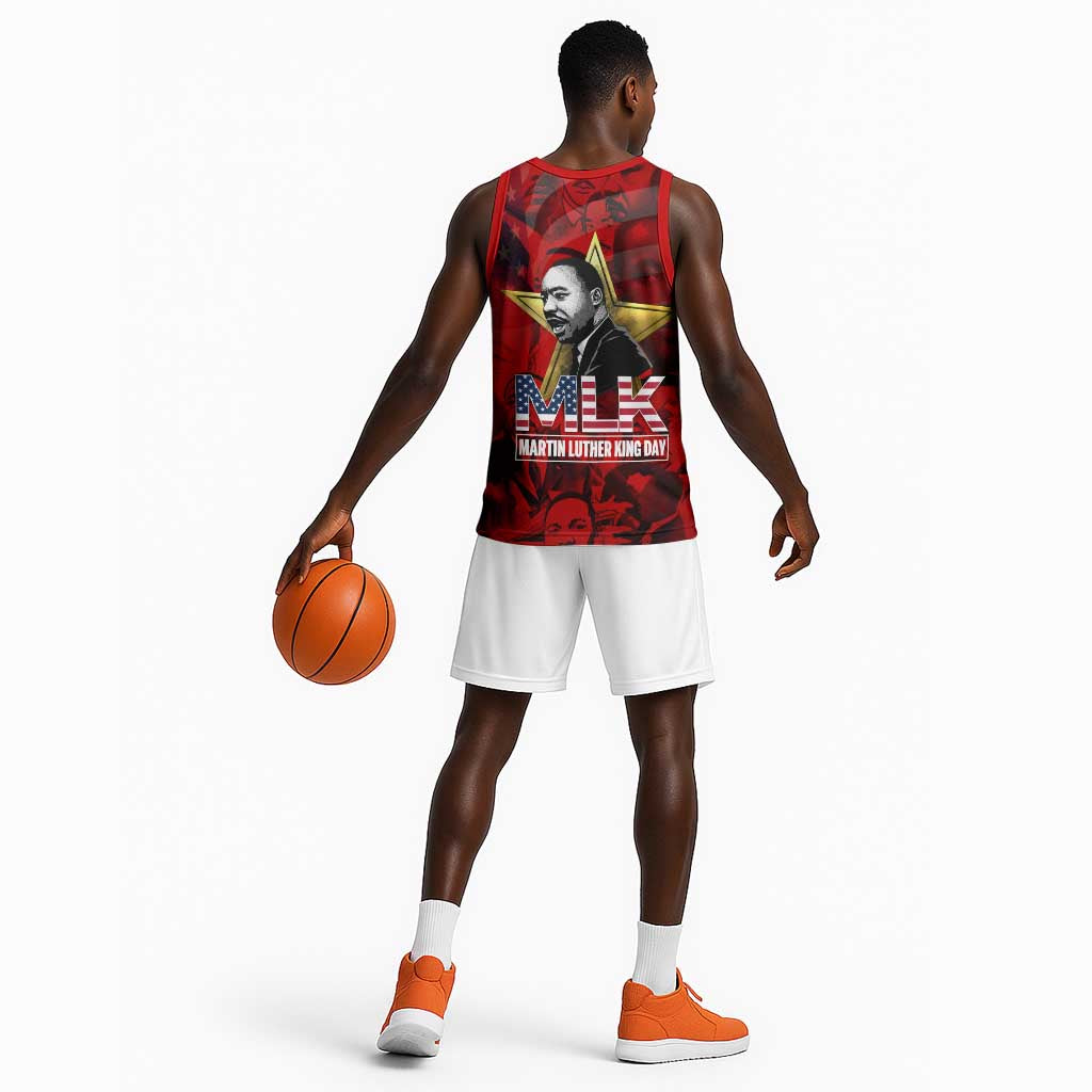 MLK Day Basketball Jersey Martin Luther King Jr Tribute American Flag Lettering - African Pride