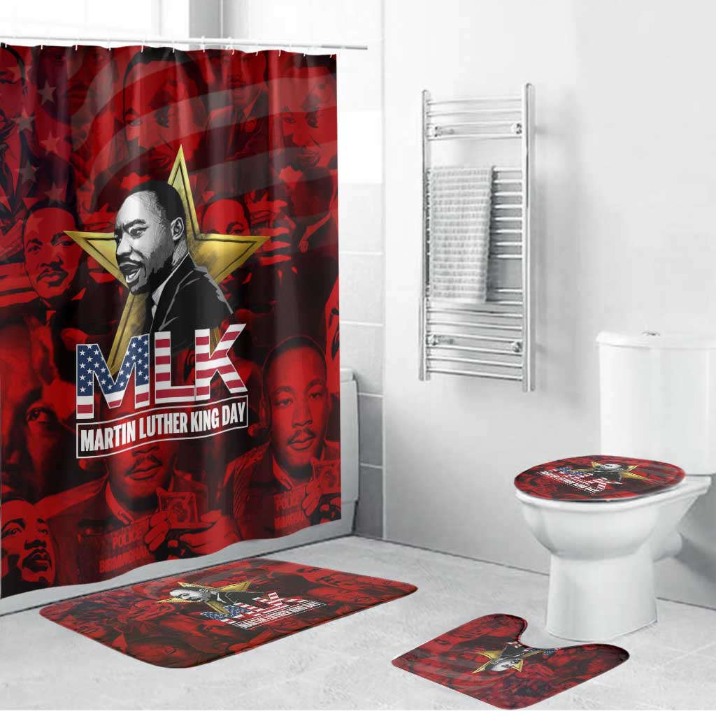 MLK Day Bathroom Set Martin Luther King Jr Tribute American Flag Lettering - African Pride