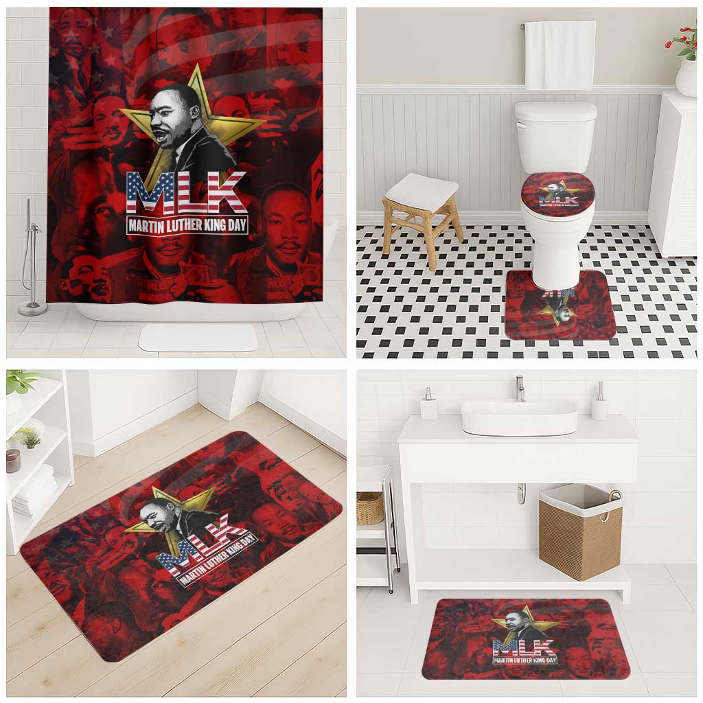 MLK Day Bathroom Set Martin Luther King Jr Tribute American Flag Lettering - African Pride