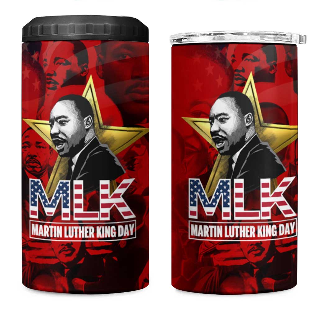 MLK Day 4 in 1 Can Cooler Tumbler Martin Luther King Jr Tribute American Flag Lettering - African Pride