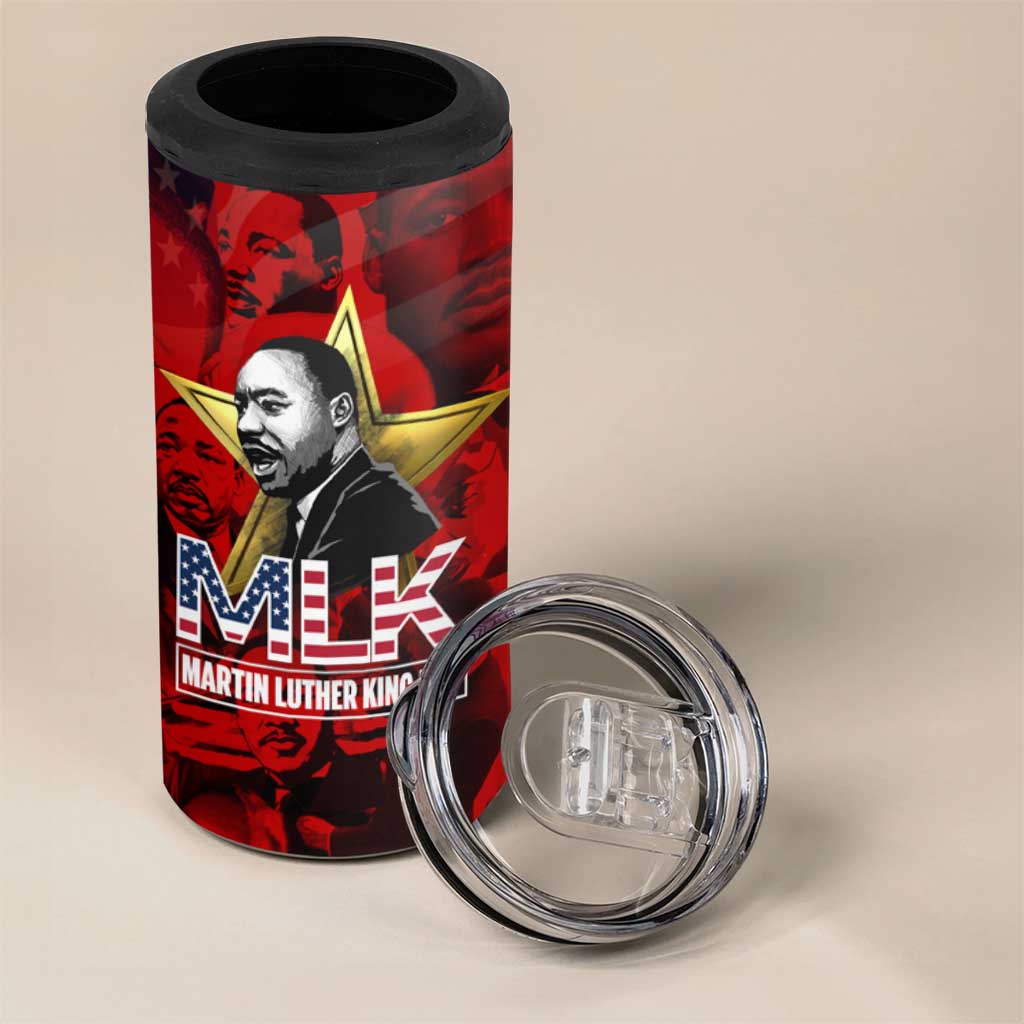 MLK Day 4 in 1 Can Cooler Tumbler Martin Luther King Jr Tribute American Flag Lettering - African Pride