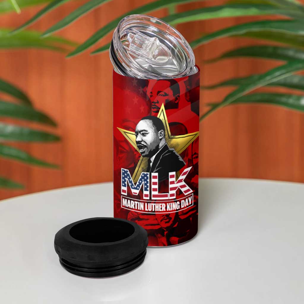 MLK Day 4 in 1 Can Cooler Tumbler Martin Luther King Jr Tribute American Flag Lettering - African Pride