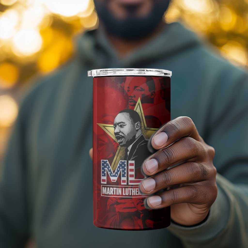 MLK Day 4 in 1 Can Cooler Tumbler Martin Luther King Jr Tribute American Flag Lettering - African Pride