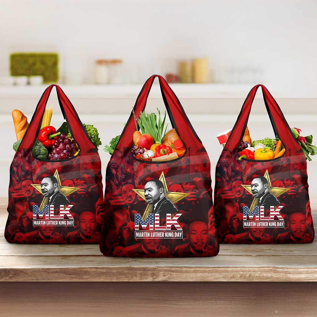 MLK Day Grocery Bag Martin Luther King Jr Tribute American Flag Lettering - African Pride