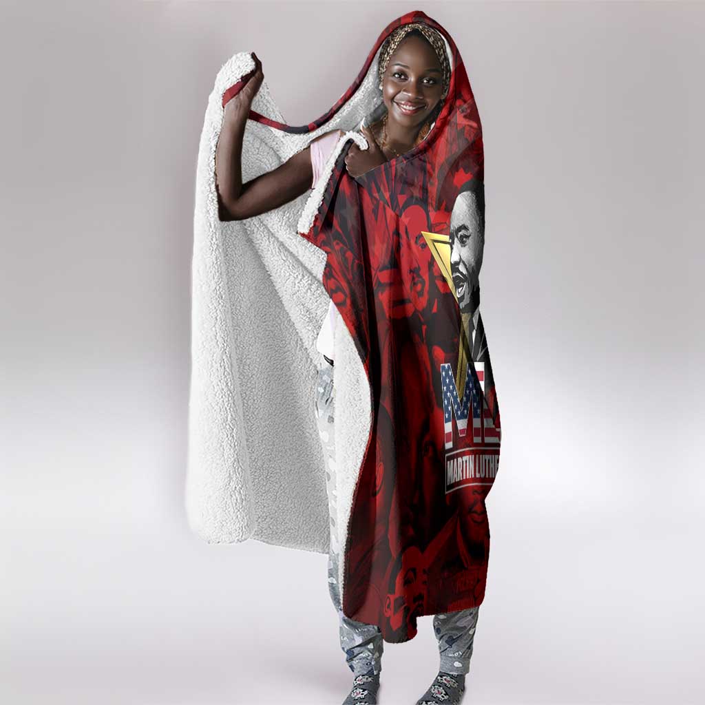 MLK Day Hooded Blanket Martin Luther King Jr Tribute American Flag Lettering - African Pride