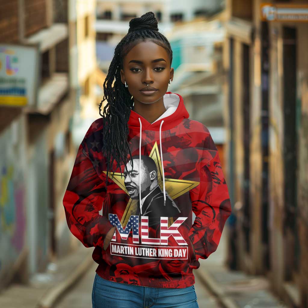 MLK Day Hoodie Martin Luther King Jr Tribute American Flag Lettering - African Pride