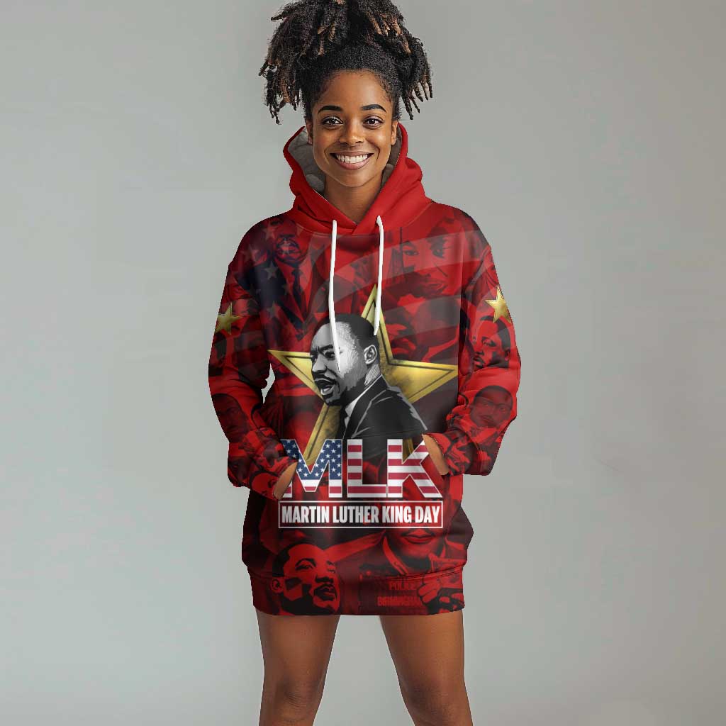 MLK Day Hoodie Dress Martin Luther King Jr Tribute American Flag Lettering - African Pride