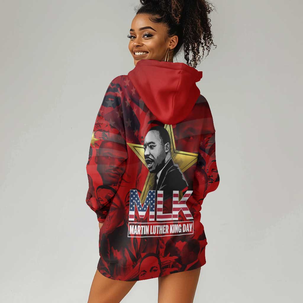 MLK Day Hoodie Dress Martin Luther King Jr Tribute American Flag Lettering - African Pride