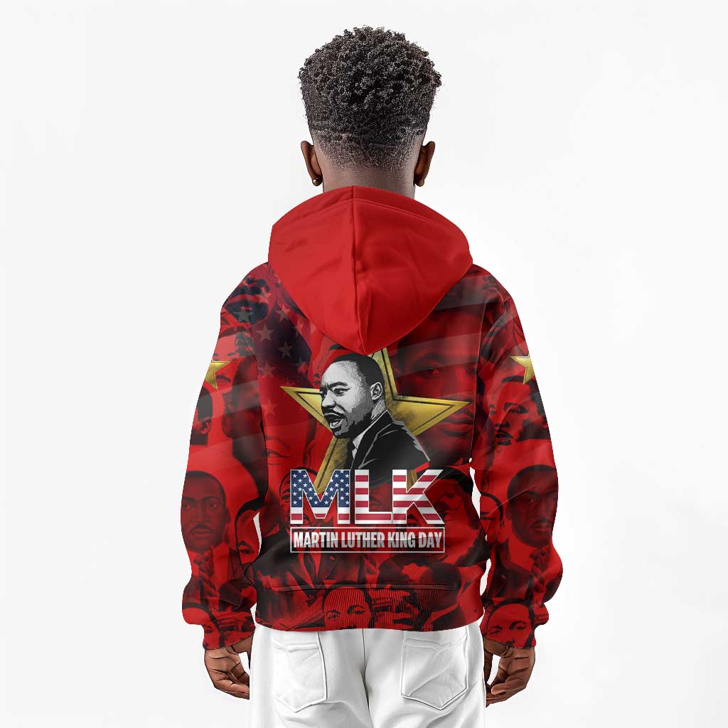 MLK Day Kid Hoodie Martin Luther King Jr Tribute American Flag Lettering - African Pride