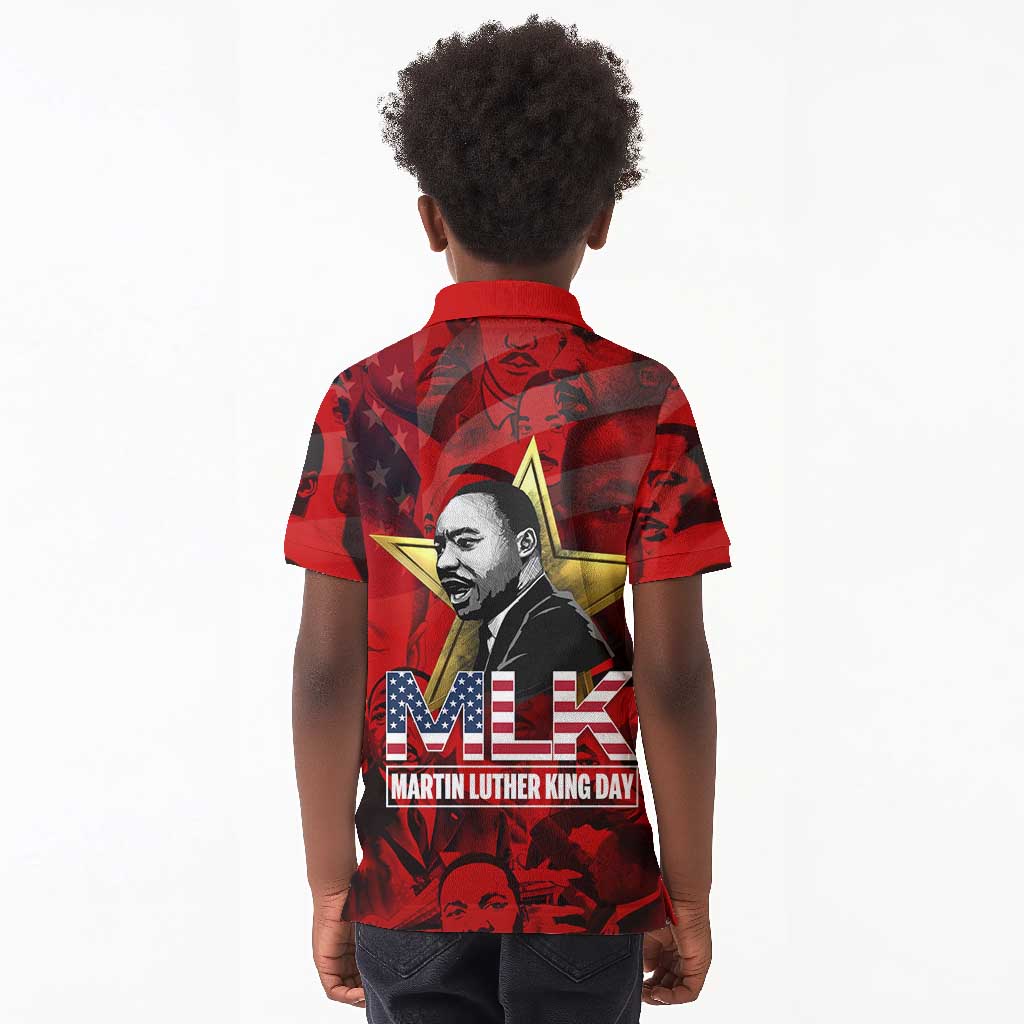 MLK Day Kid Polo Shirt Martin Luther King Jr Tribute American Flag Lettering TS04
