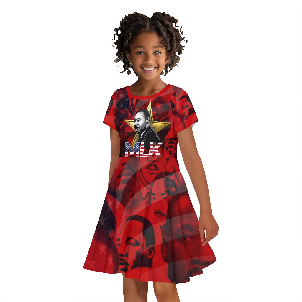 MLK Day Kid Short Sleeve Dress Martin Luther King Jr Tribute American Flag Lettering TS04