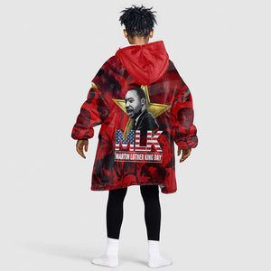 MLK Day Kid Wearable Blanket Hoodie Martin Luther King Jr Tribute American Flag Lettering - African Pride