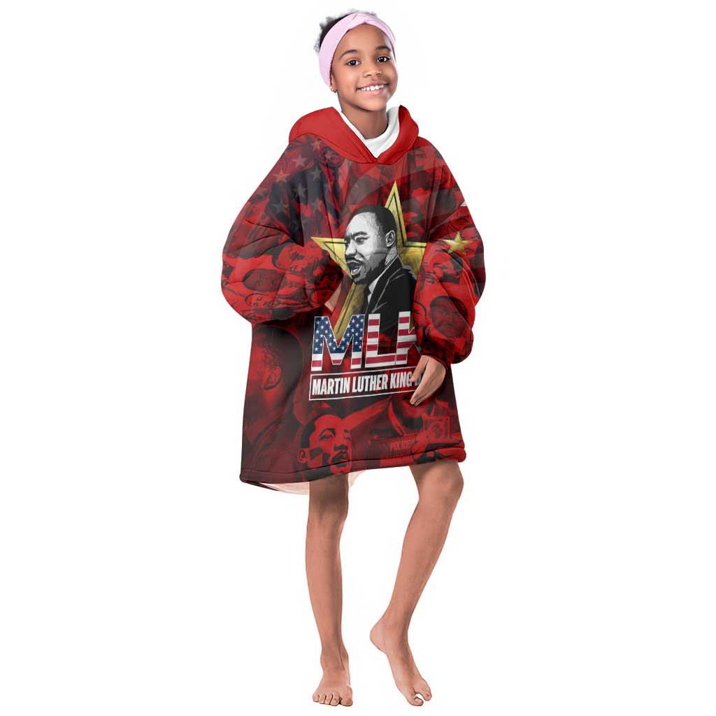 MLK Day Kid Wearable Blanket Hoodie Martin Luther King Jr Tribute American Flag Lettering - African Pride