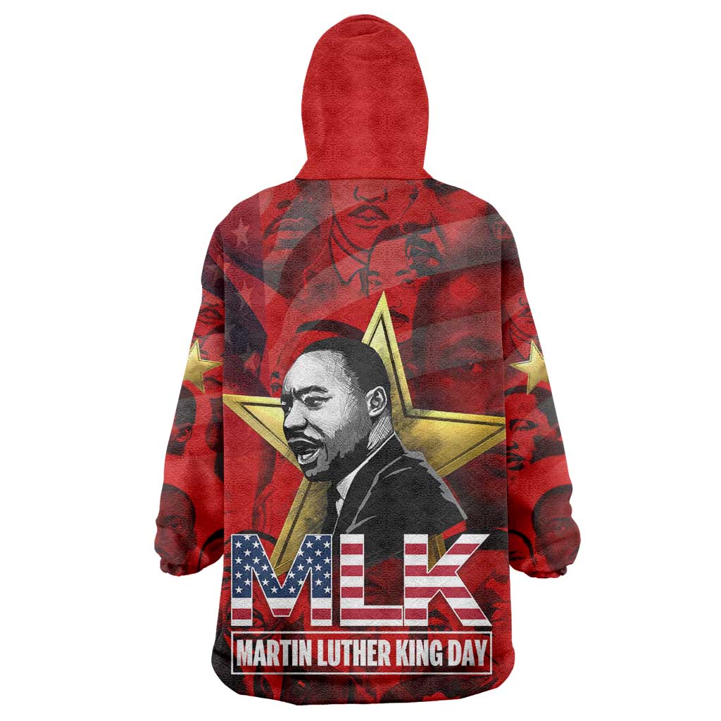 MLK Day Kid Wearable Blanket Hoodie Martin Luther King Jr Tribute American Flag Lettering - African Pride