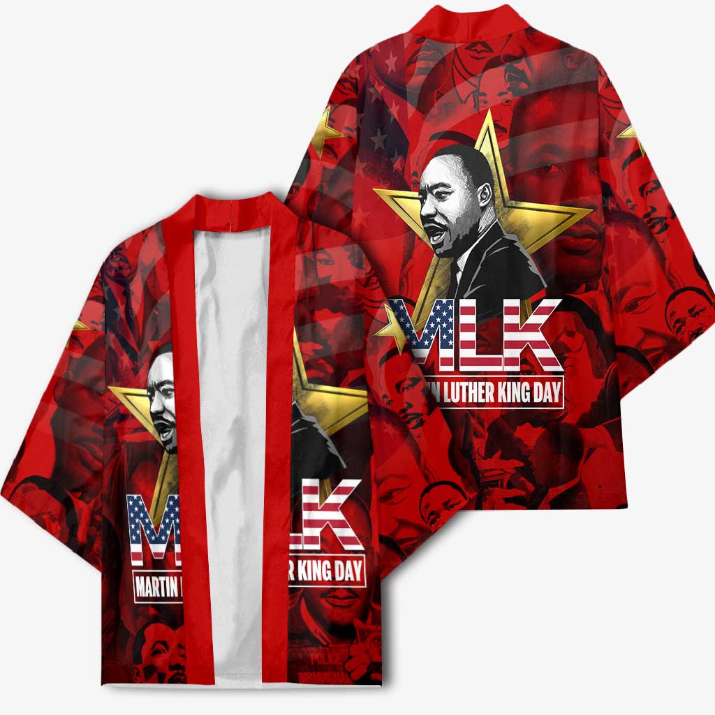 MLK Day Kimono Martin Luther King Jr Tribute American Flag Lettering - African Pride