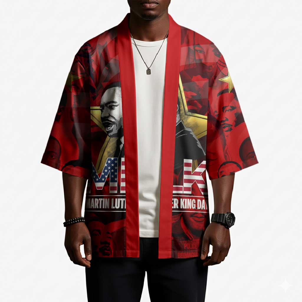 MLK Day Kimono Martin Luther King Jr Tribute American Flag Lettering - African Pride