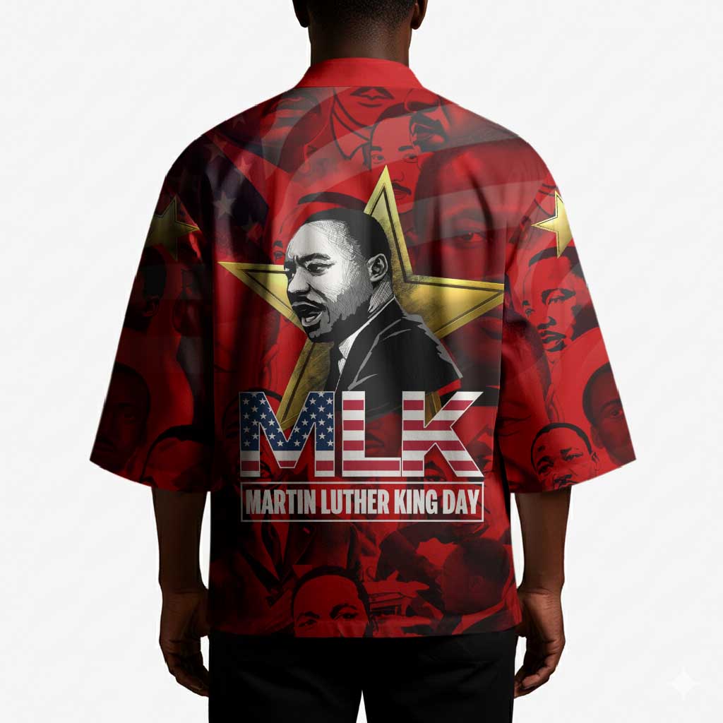 MLK Day Kimono Martin Luther King Jr Tribute American Flag Lettering - African Pride