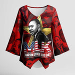 MLK Day Kimono Sleeve Blouse Martin Luther King Jr Tribute American Flag Lettering - African Pride