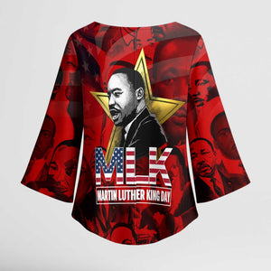 MLK Day Kimono Sleeve Blouse Martin Luther King Jr Tribute American Flag Lettering - African Pride