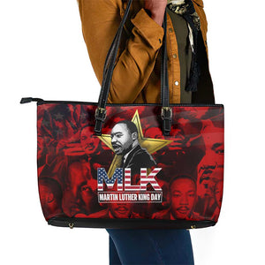 MLK Day Leather Tote Bag Martin Luther King Jr Tribute American Flag Lettering - African Pride