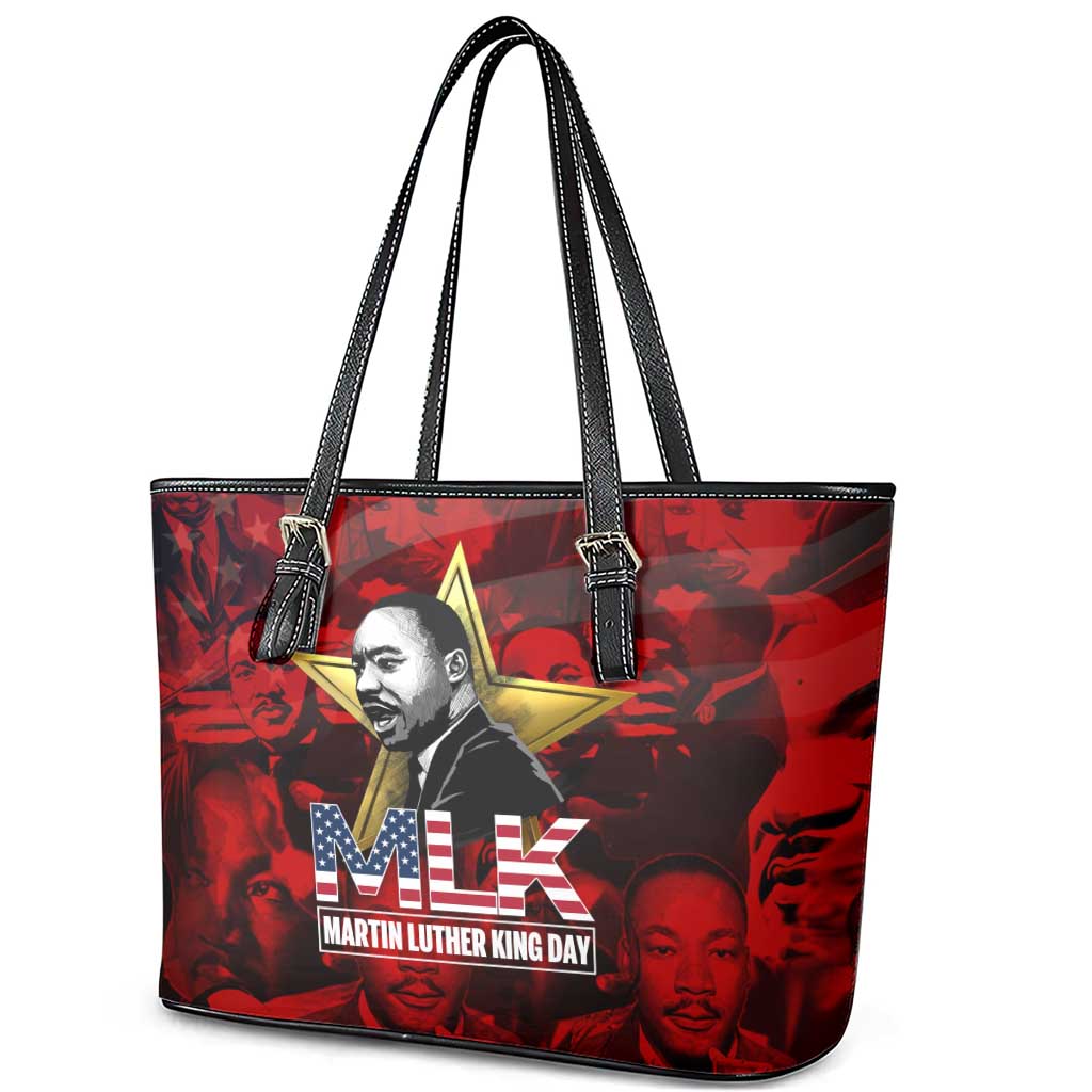 MLK Day Leather Tote Bag Martin Luther King Jr Tribute American Flag Lettering - African Pride