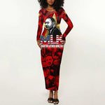 MLK Day Long Sleeve Bodycon Dress Martin Luther King Jr Tribute American Flag Lettering - African Pride