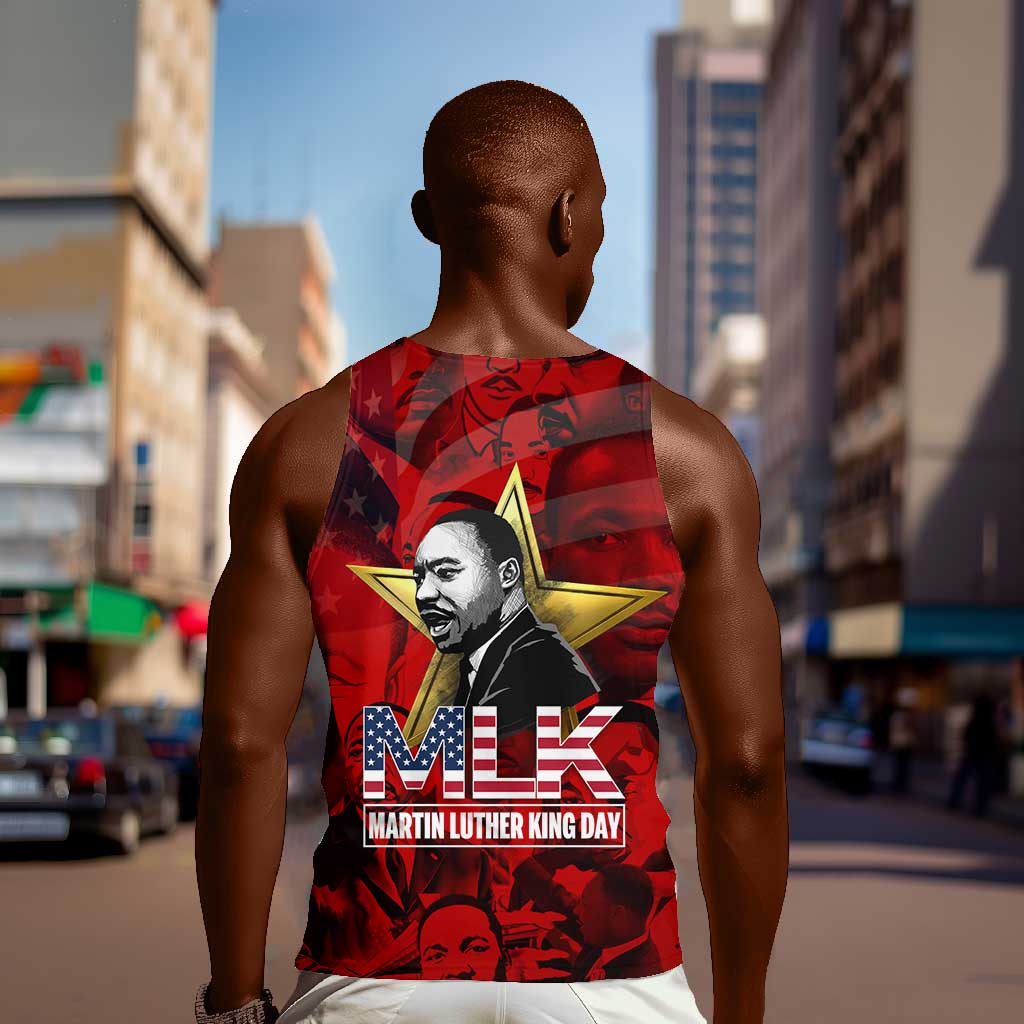 MLK Day Men Tank Top Martin Luther King Jr Tribute American Flag Lettering - African Pride