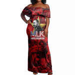 MLK Day Off Shoulder Maxi Dress Martin Luther King Jr Tribute American Flag Lettering - African Pride