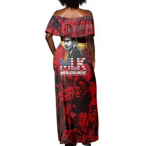MLK Day Off Shoulder Maxi Dress Martin Luther King Jr Tribute American Flag Lettering - African Pride