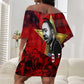 MLK Day Off Shoulder Short Dress Martin Luther King Jr Tribute American Flag Lettering - African Pride