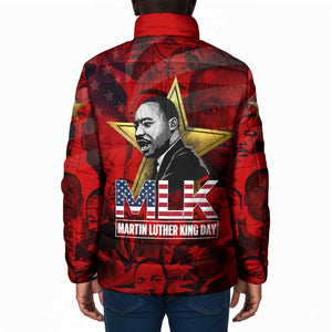 MLK Day Padded Jacket Martin Luther King Jr Tribute American Flag Lettering - African Pride