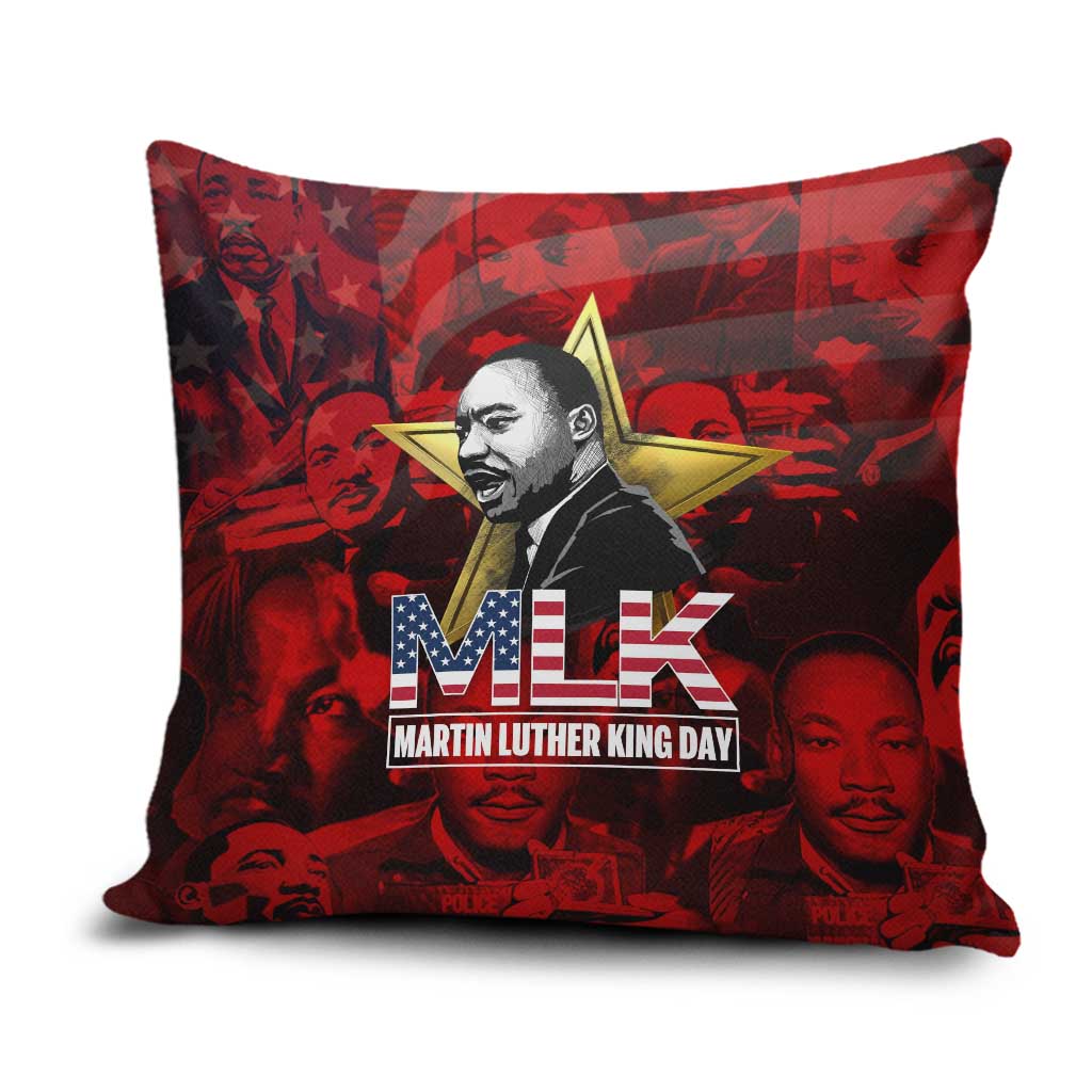 MLK Day Pillow Cover Martin Luther King Jr Tribute American Flag Lettering - African Pride