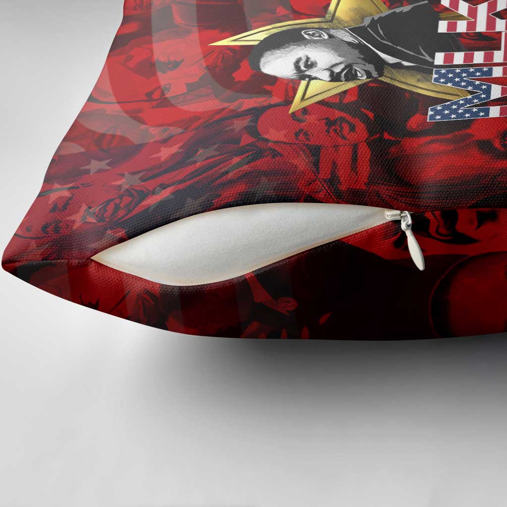 MLK Day Pillow Cover Martin Luther King Jr Tribute American Flag Lettering - African Pride
