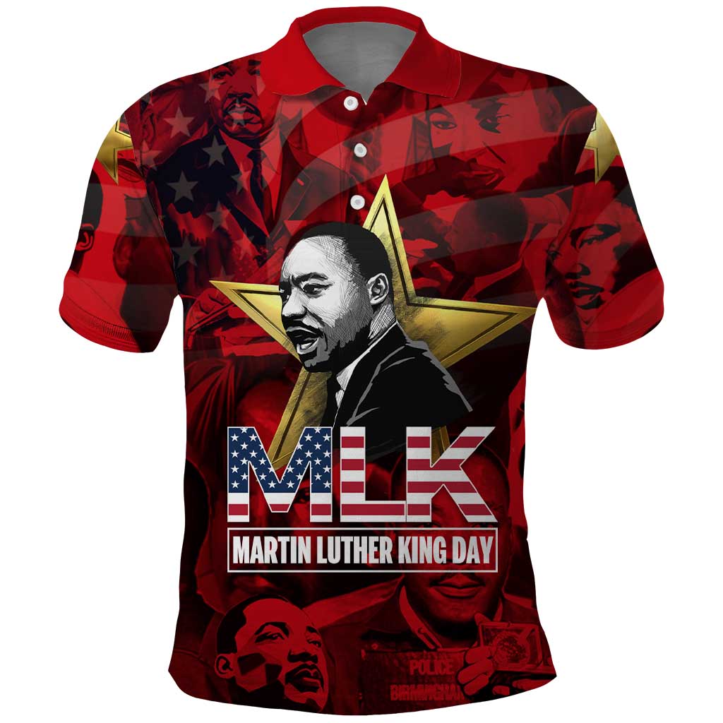 MLK Day Polo Shirt Martin Luther King Jr Tribute American Flag Lettering TS04