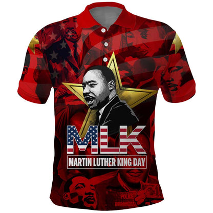 MLK Day Polo Shirt Martin Luther King Jr Tribute American Flag Lettering TS04