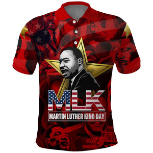 MLK Day Polo Shirt Martin Luther King Jr Tribute American Flag Lettering TS04