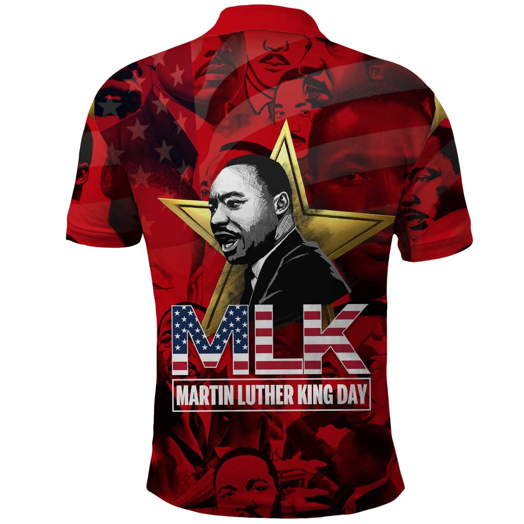 MLK Day Polo Shirt Martin Luther King Jr Tribute American Flag Lettering TS04