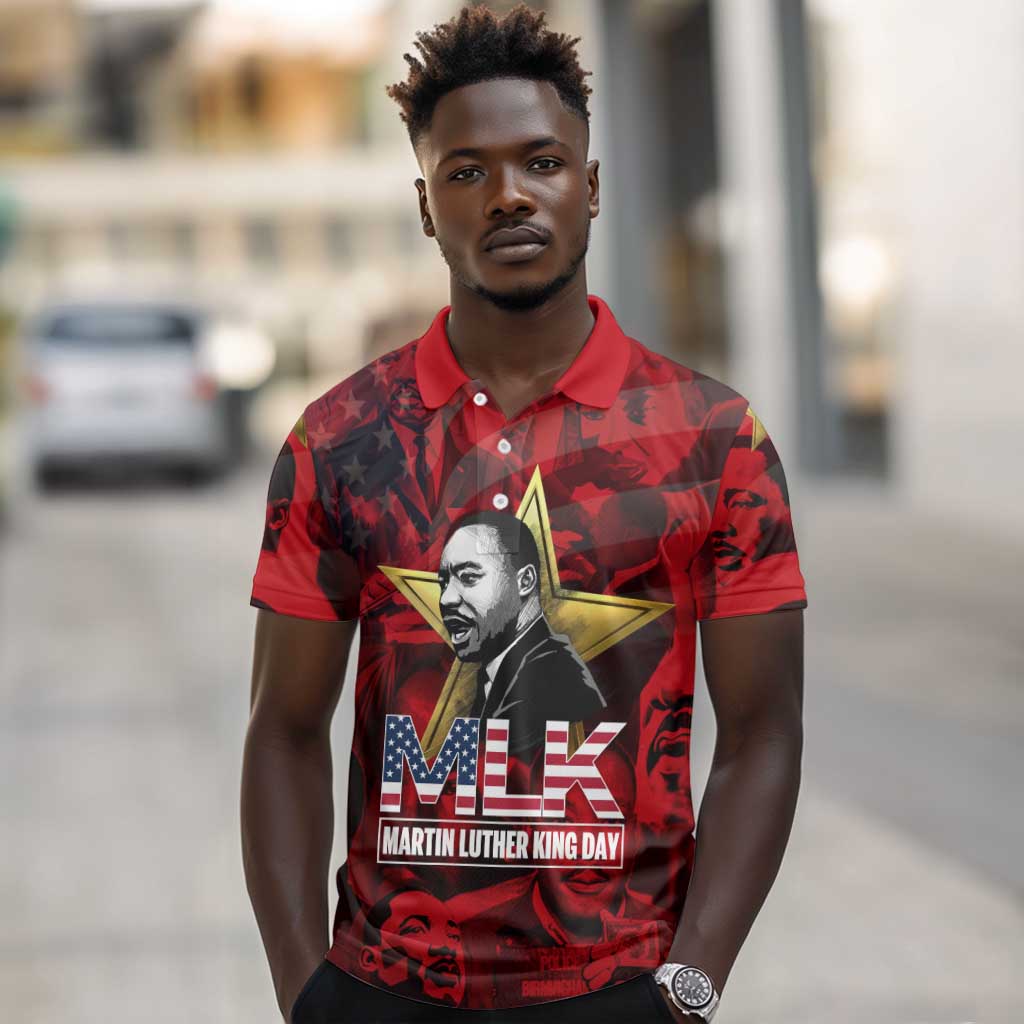 MLK Day Polo Shirt Martin Luther King Jr Tribute American Flag Lettering TS04