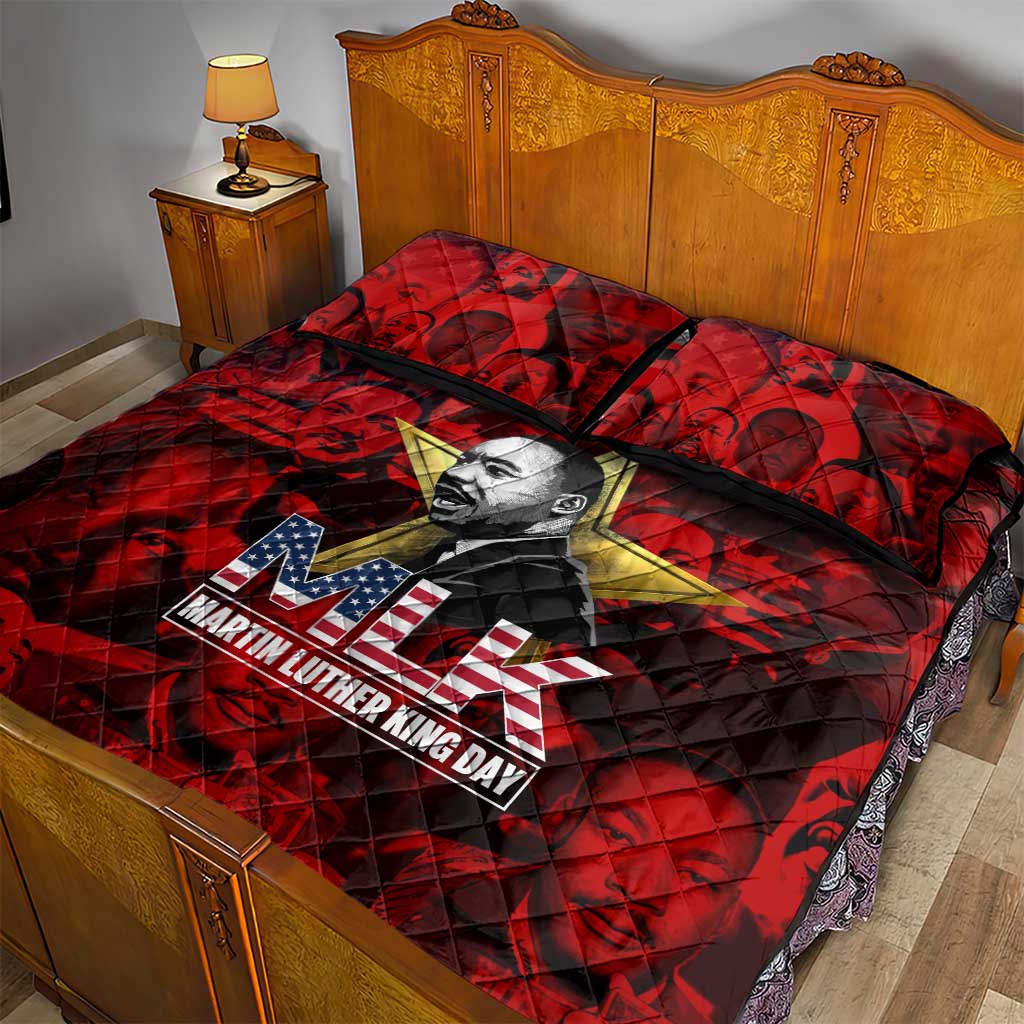 MLK Day Quilt Bed Set Martin Luther King Jr Tribute American Flag Lettering - African Pride