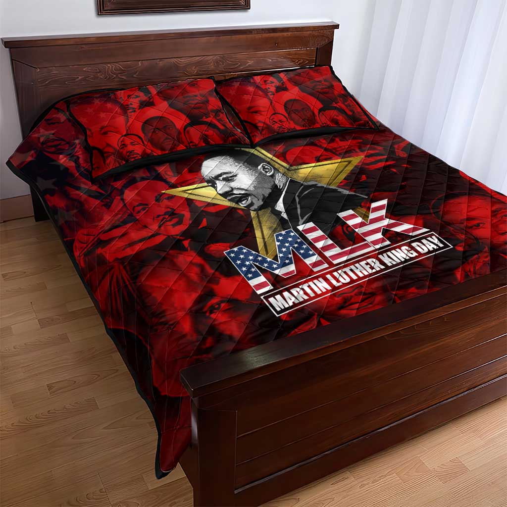MLK Day Quilt Bed Set Martin Luther King Jr Tribute American Flag Lettering - African Pride