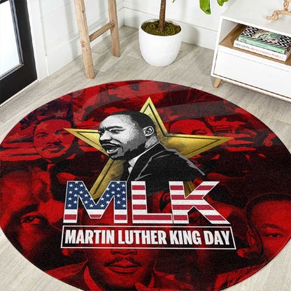 MLK Day Round Carpet Martin Luther King Jr Tribute American Flag Lettering - African Pride
