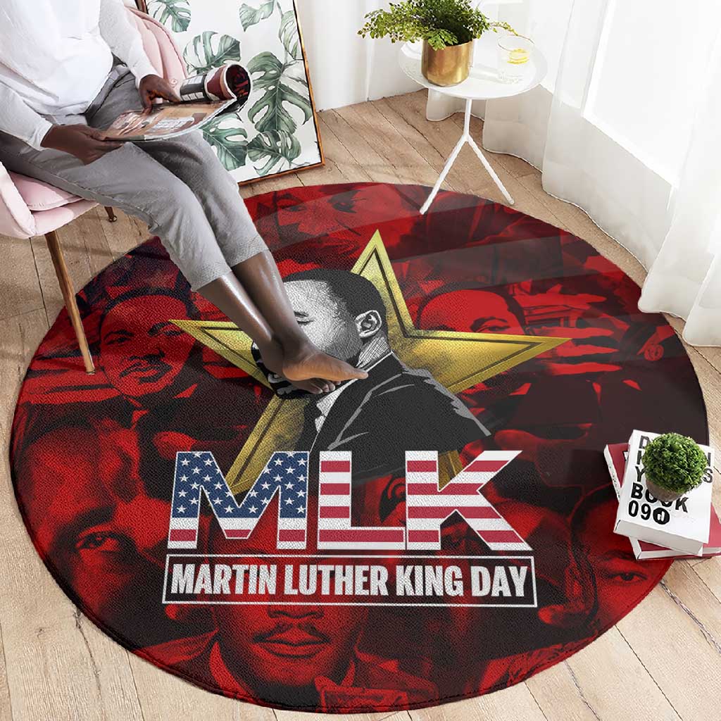 MLK Day Round Carpet Martin Luther King Jr Tribute American Flag Lettering - African Pride