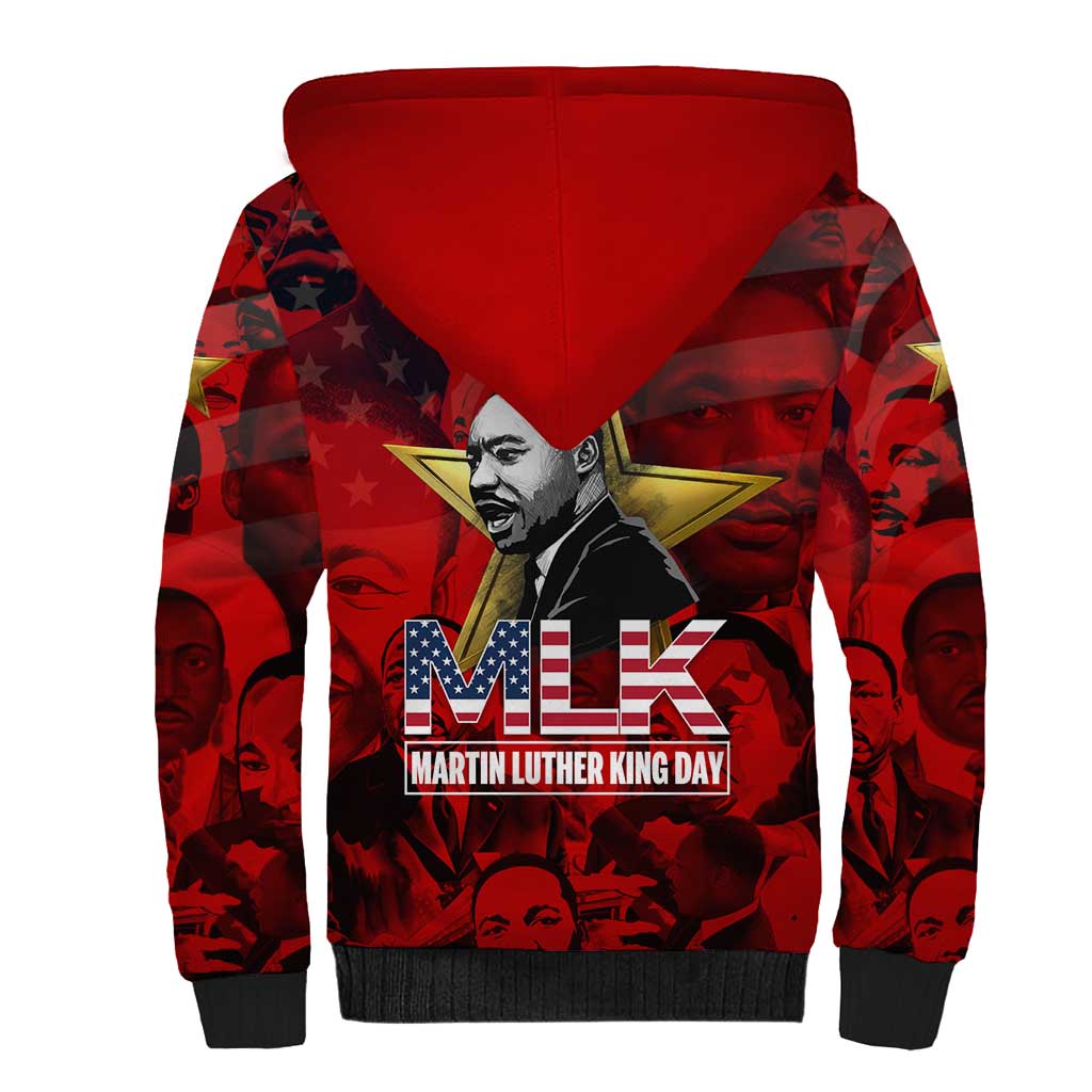 MLK Day Sherpa Hoodie Martin Luther King Jr Tribute American Flag Lettering - African Pride